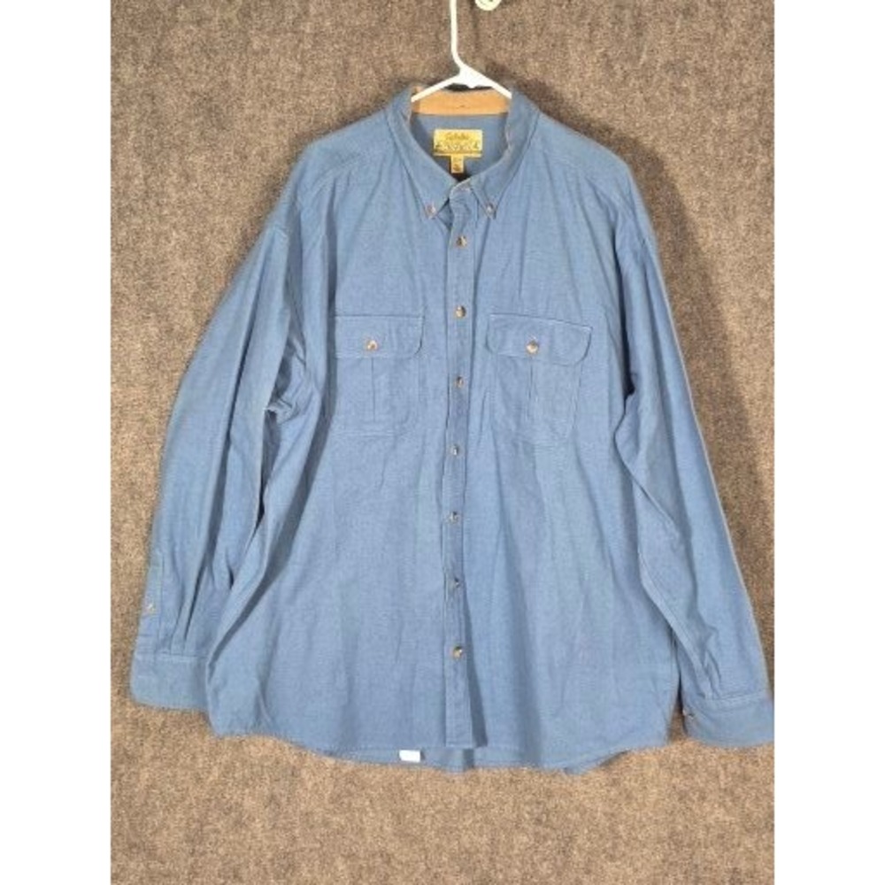 Cabelas Deerskin Soft Chamois Shirt Mens 2XL Tall Blue Cotton Button Down 902574